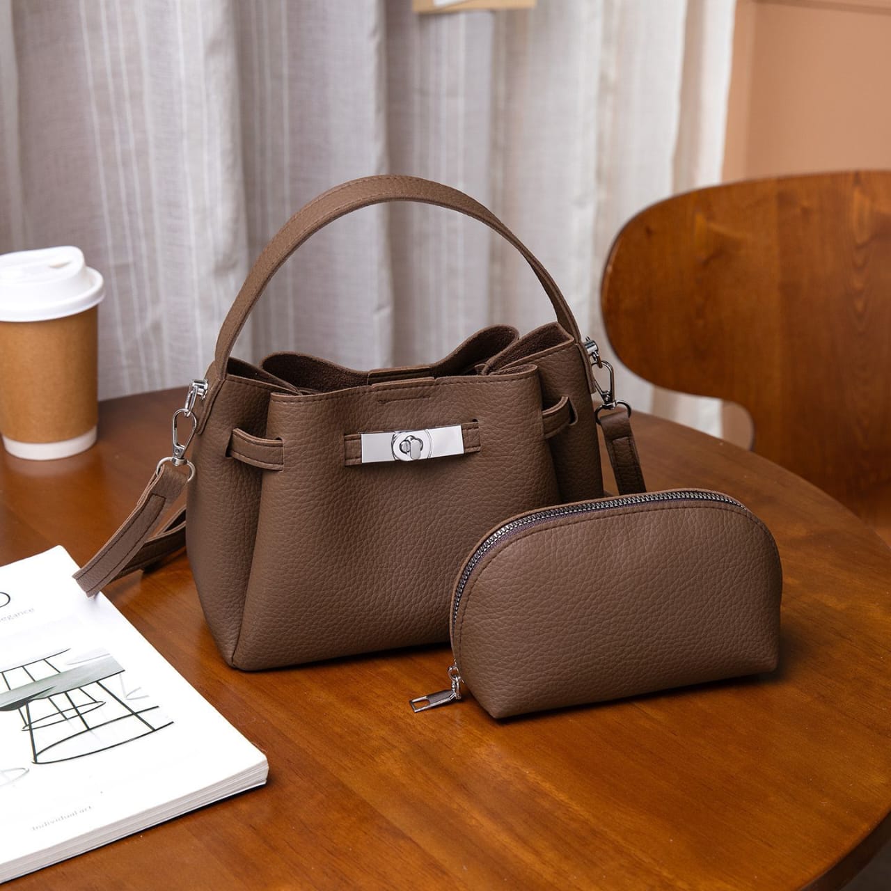 Sac à main Dame en cuir + Pochette 