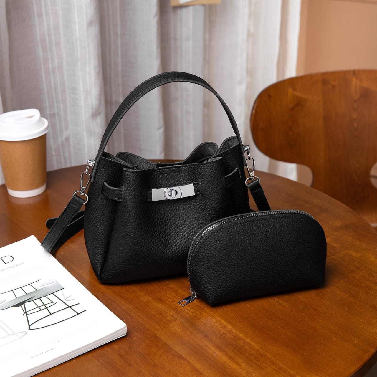 Sac à main Dame en cuir + Pochette 3